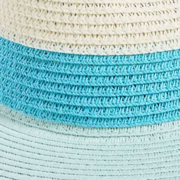 NWT Eugenia Kim Genie Billie Colorblock Packable Straw Fedora in Ivory/Teal/Mint main image 10